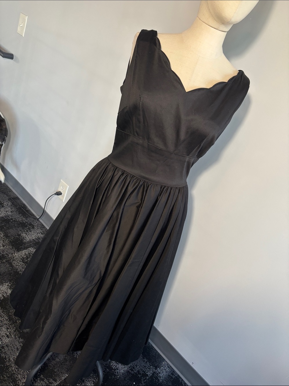 Classic Black Scalloped Midi Dress